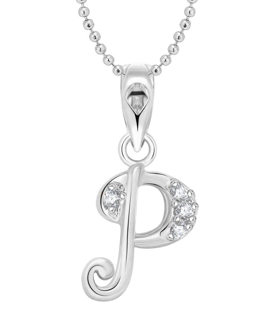     			Vighnaharta P Alphabet Rhodium Plated Pendant - [VFJ1124PR]