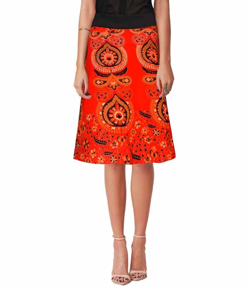    			Sttoffa Orange Cotton Midi Skirt