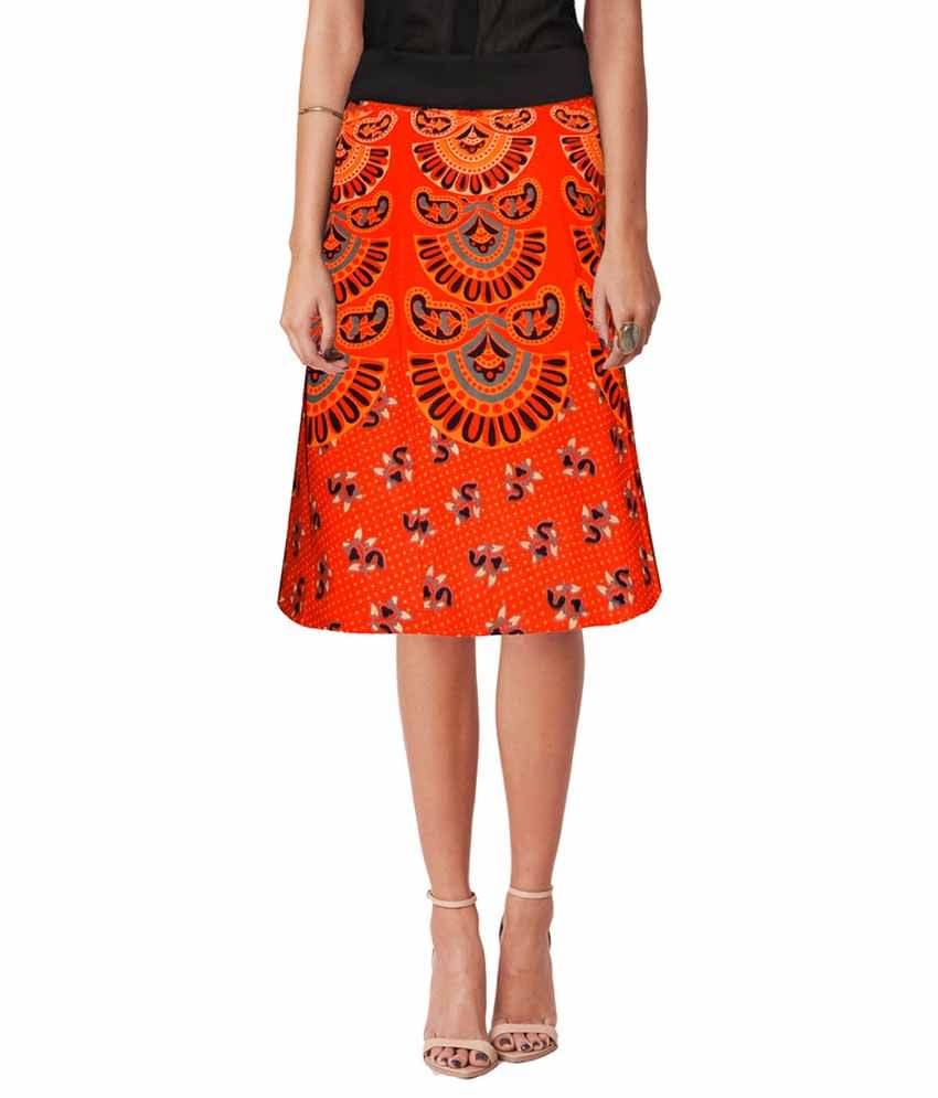     			Sttoffa Orange Cotton Midi Skirt
