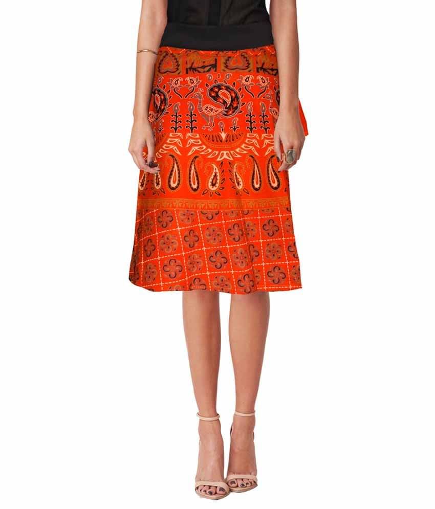     			Sttoffa Orange Cotton Midi Skirt