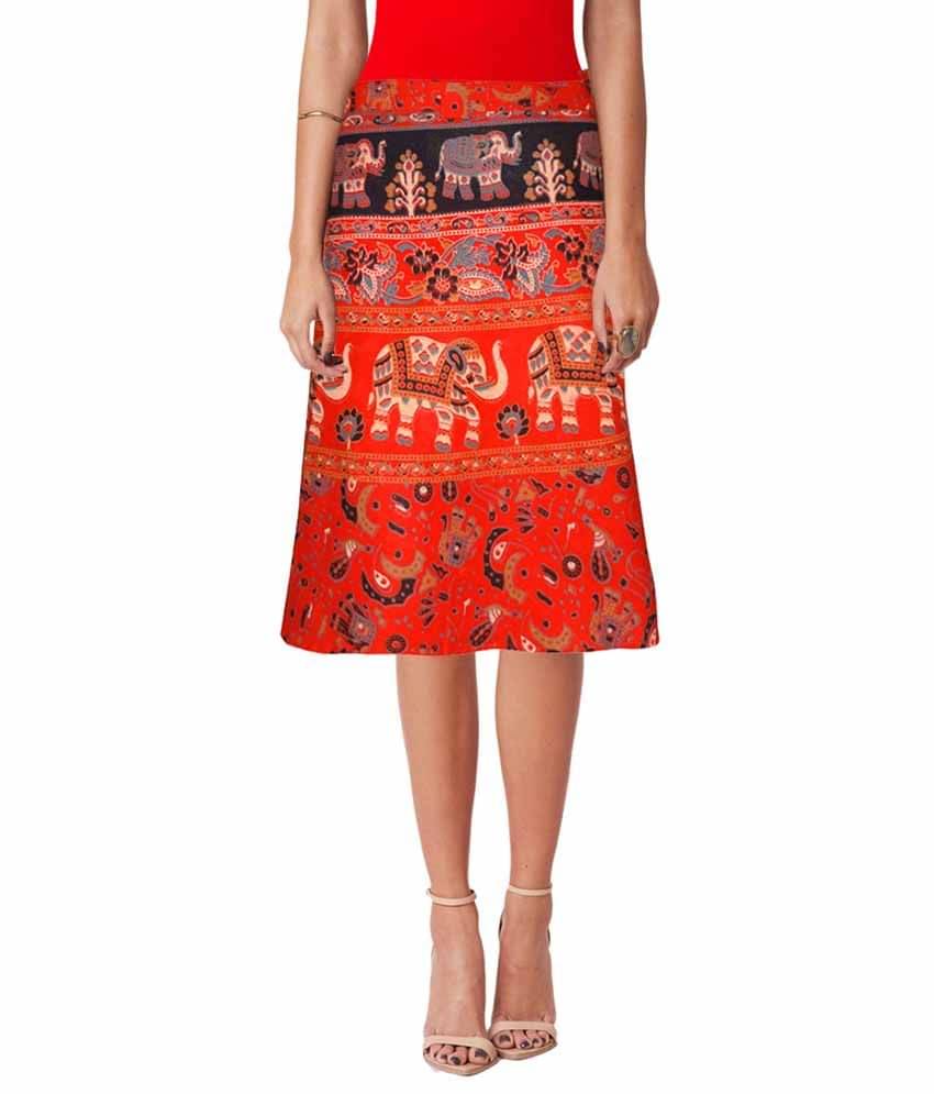     			Sttoffa Orange Cotton Midi Skirt