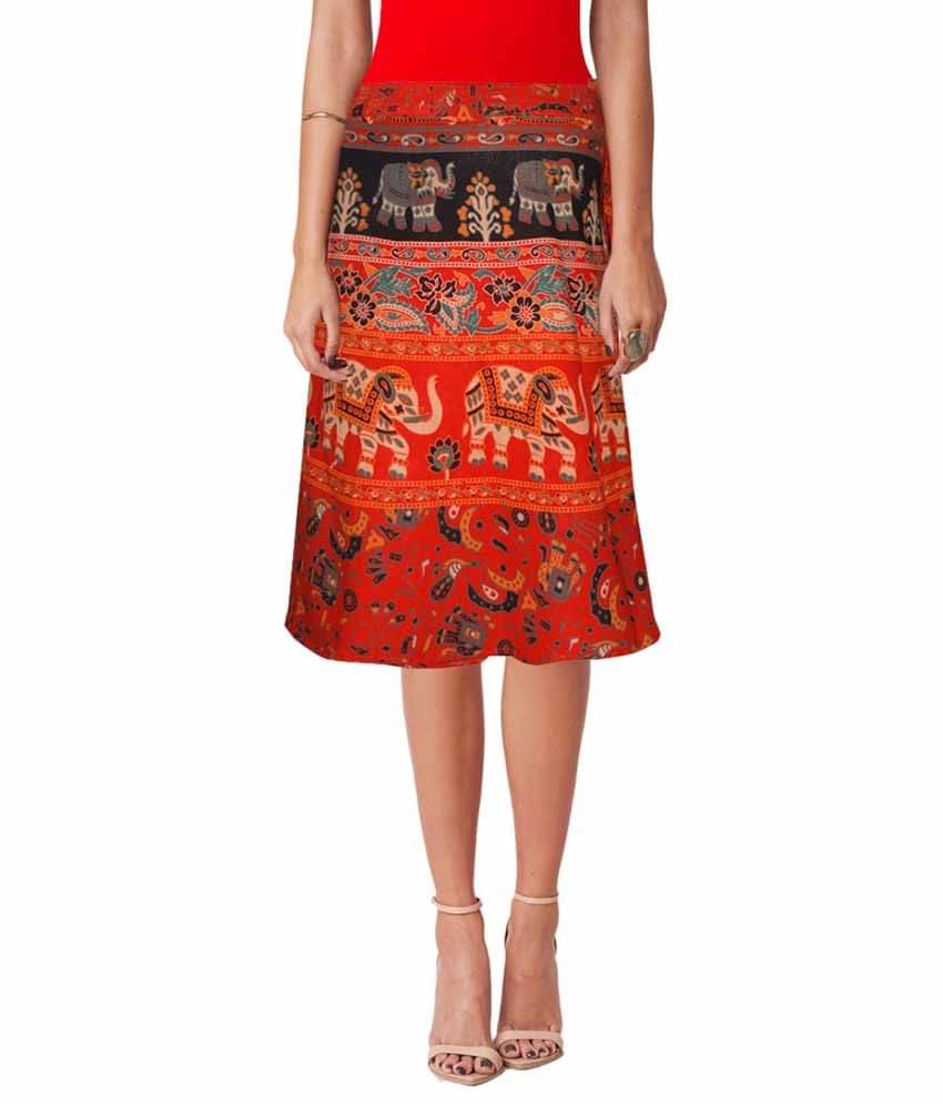     			Sttoffa Orange Cotton Midi Skirt