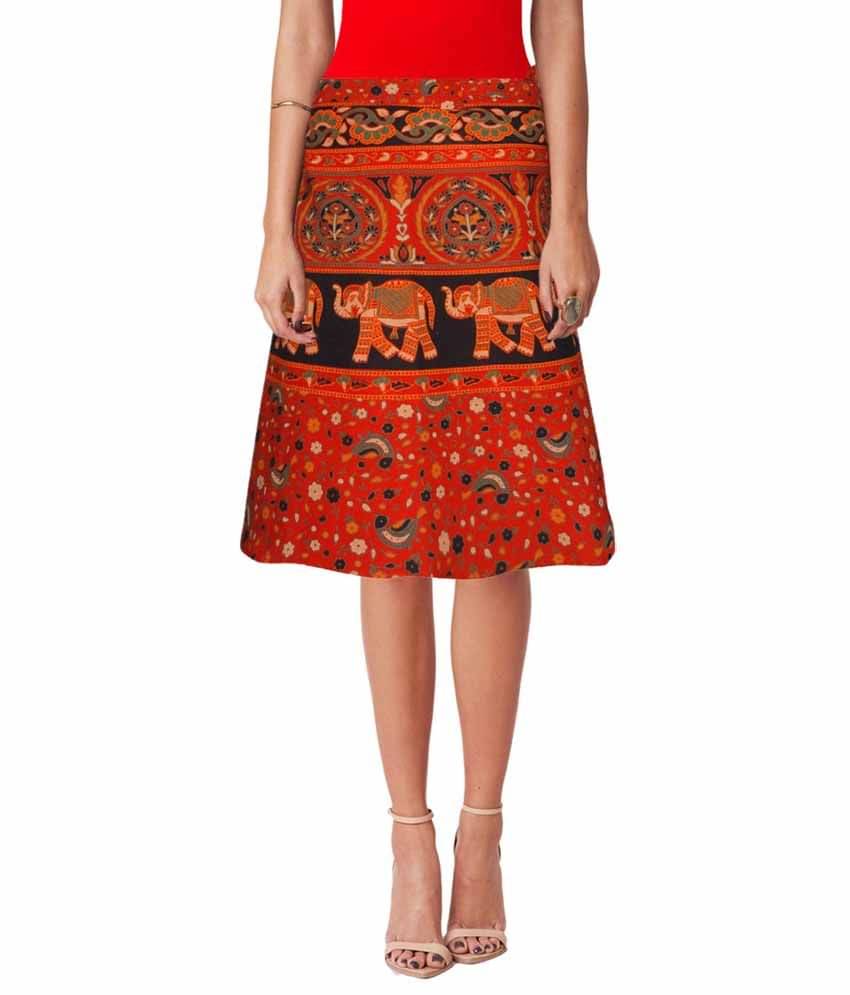     			Sttoffa Orange Cotton Midi Skirt