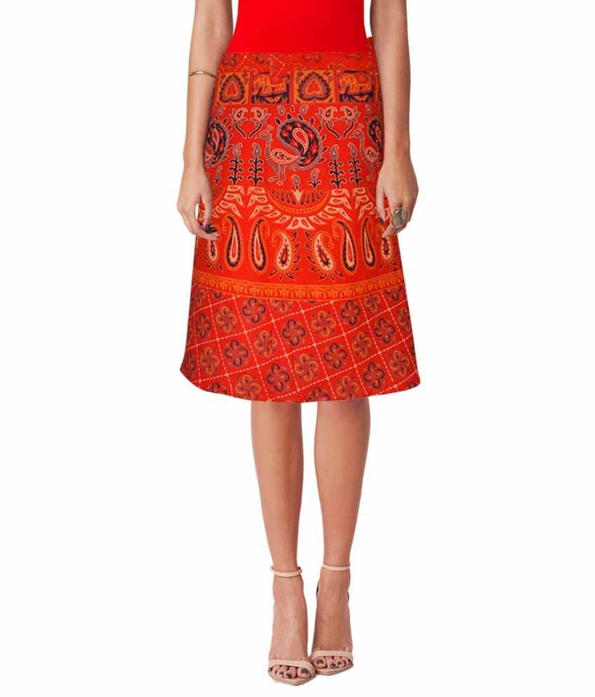     			Sttoffa Orange Cotton Midi Skirt