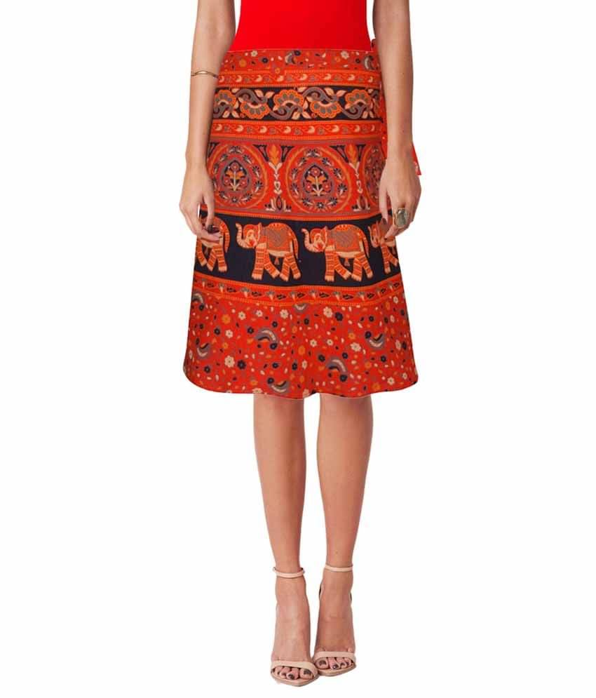     			Sttoffa Orange Cotton Midi Skirt