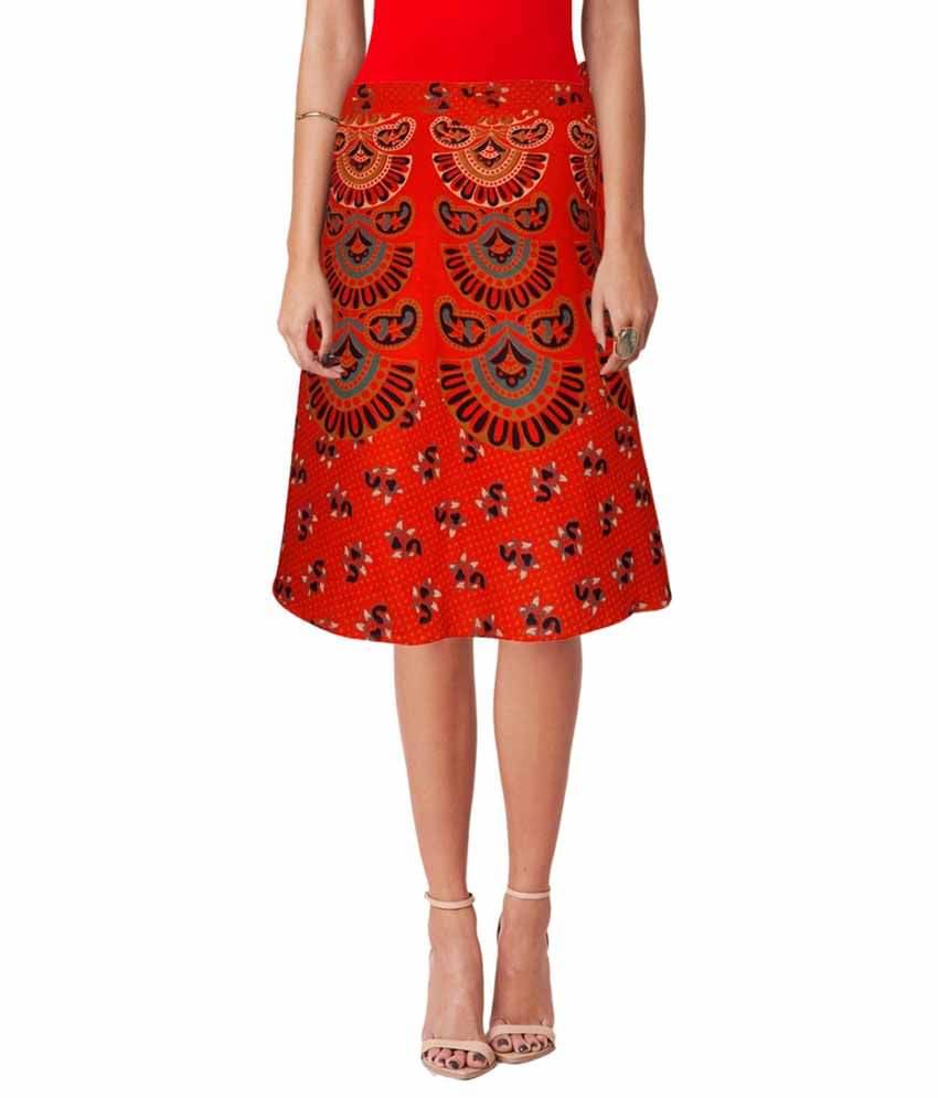     			Sttoffa Orange Cotton Midi Skirt