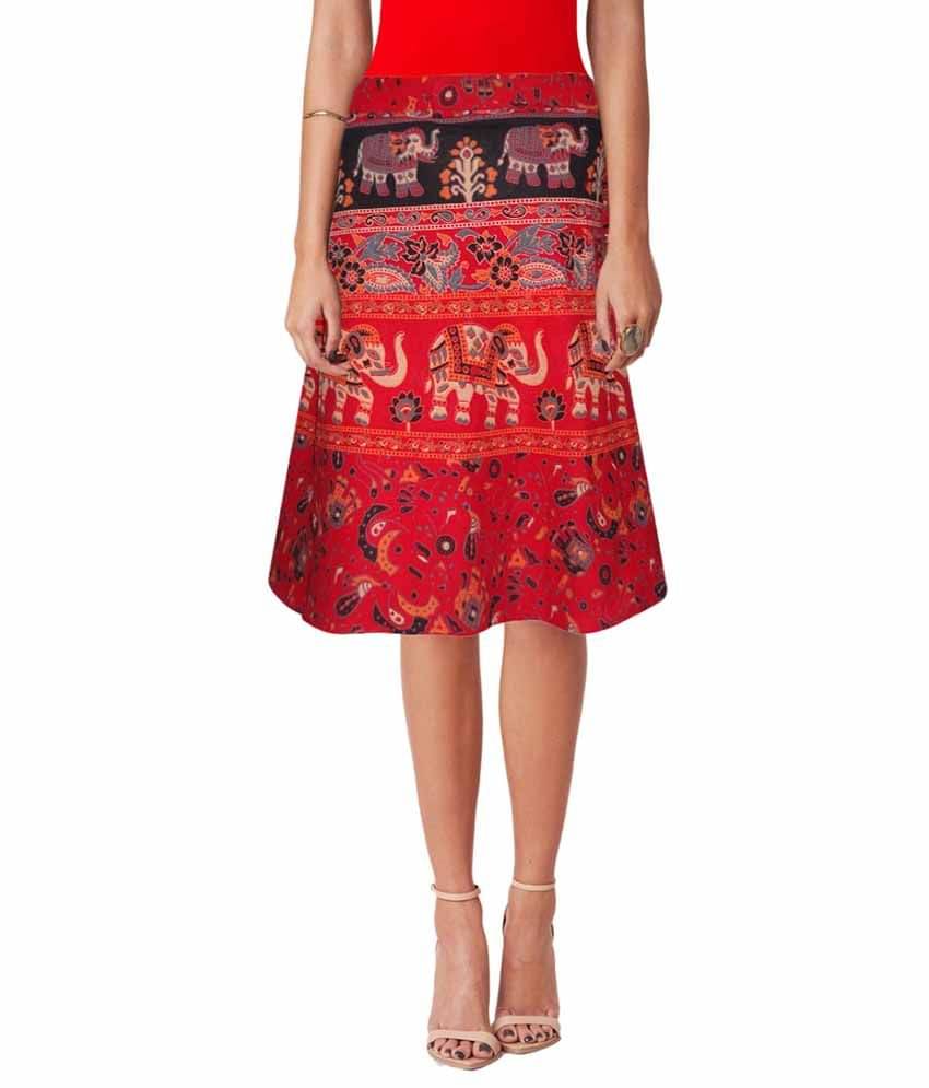     			Sttoffa Red Cotton Midi Skirt