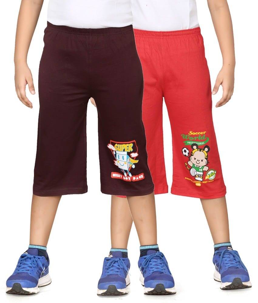     			Dongli Pack of 2 Cotton Three-Fourth For Boys ( Brown )
