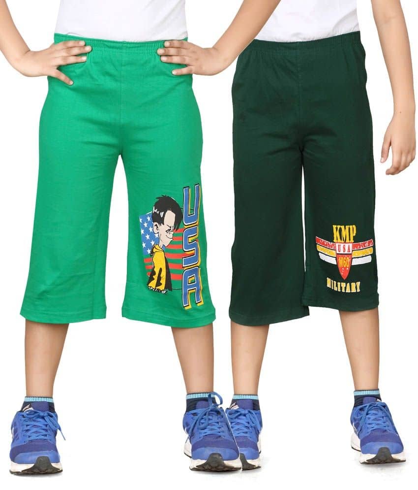 Dongli Pack of 2 Cotton Three-Fourth For Boys ( Green ) - Shorts | Buy online on ZillyBuy