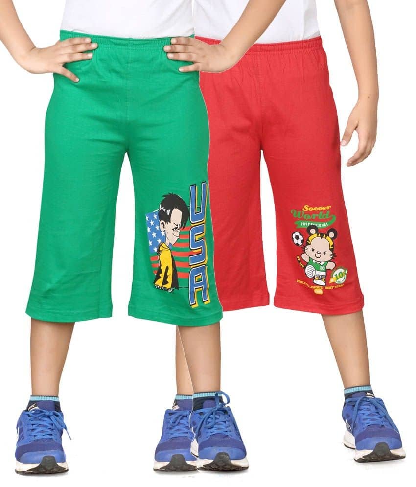 Dongli Pack of 2 Cotton Three-Fourth For Boys ( Green ) - Shorts | Buy online on ZillyBuy