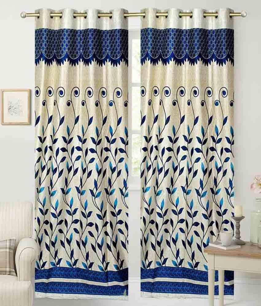     			Tanishka Fabs Solid Semi-Transparent Eyelet Curtain 7 ft ( Pack of 2 ) - Blue