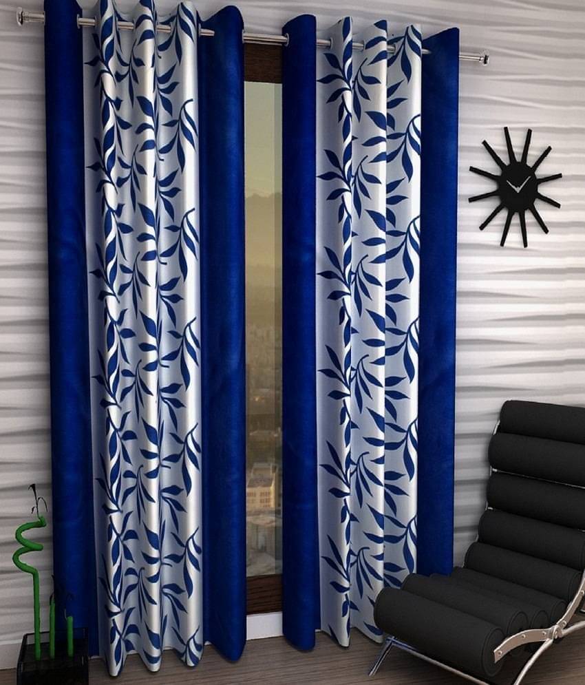     			Tanishka Fabs Solid Semi-Transparent Eyelet Curtain 7 ft ( Pack of 2 ) - Blue