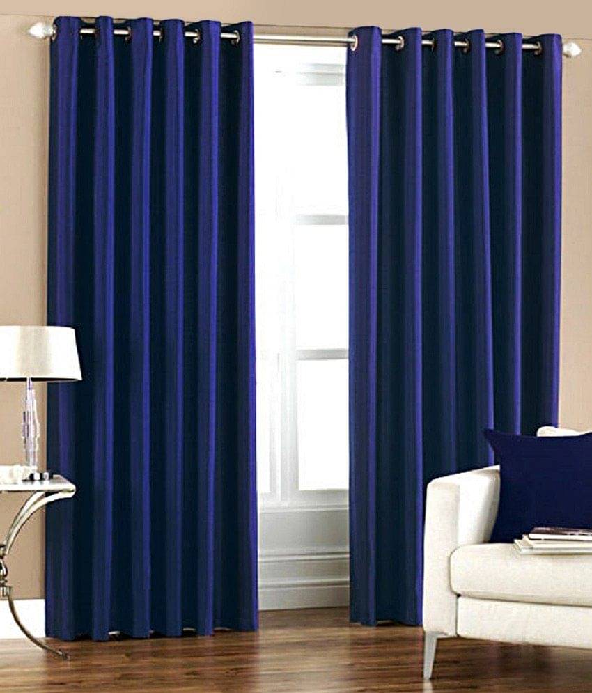 Tanishka Fabs Solid Semi-Transparent Eyelet Curtain 7 ft ( Pack of 2 ) - Blue Tanishka Fabs Solid Semi-Transparent Eyelet Curtain 7 ft ( Pack of 2 ) - Blue