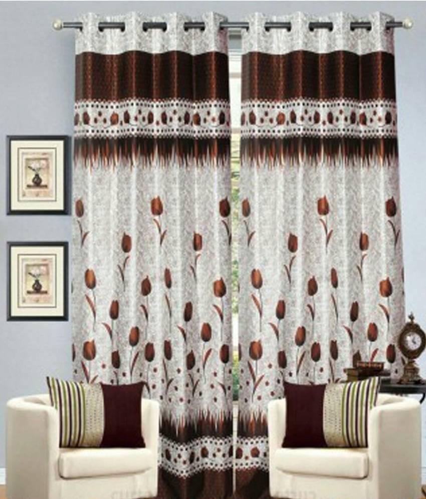 Tanishka Fabs Solid Semi-Transparent Eyelet Curtain 7 ft ( Pack of 2 ) - Brown Tanishka Fabs Solid Semi-Transparent Eyelet Curtain 7 ft ( Pack of 2 ) - Brown
