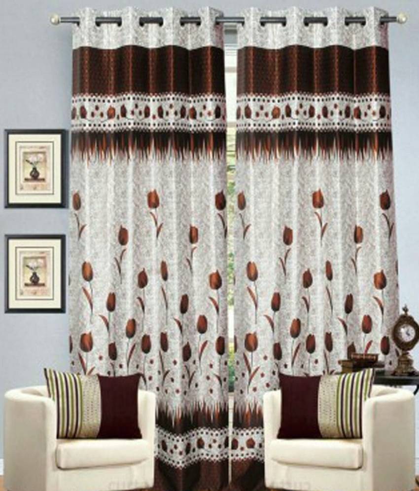 Tanishka Fabs Solid Semi-Transparent Eyelet Curtain 7 ft ( Pack of 2 ) - Brown Tanishka Fabs Solid Semi-Transparent Eyelet Curtain 7 ft ( Pack of 2 ) - Brown