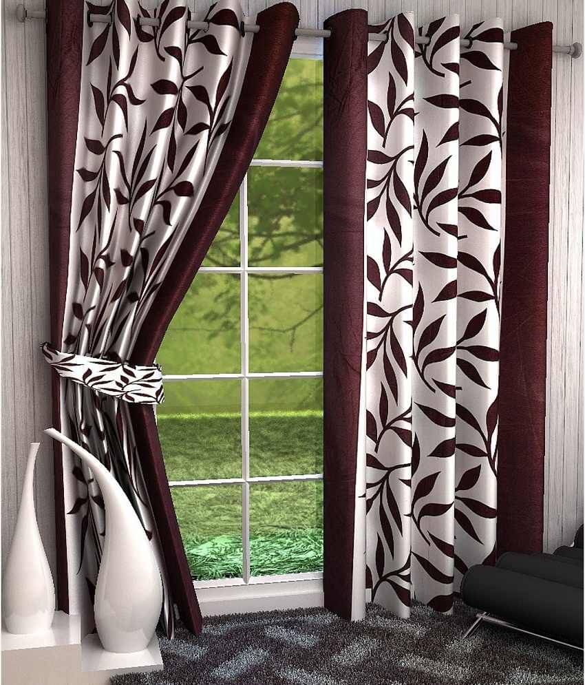     			Tanishka Fabs Solid Semi-Transparent Eyelet Curtain 7 ft ( Pack of 2 ) - Brown