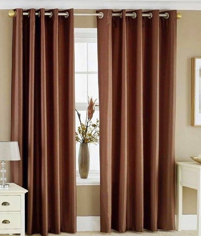     			Tanishka Fabs Solid Semi-Transparent Eyelet Curtain 7 ft ( Pack of 2 ) - Brown