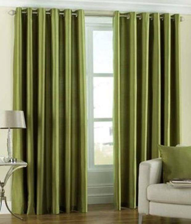 Tanishka Fabs Solid Semi-Transparent Eyelet Curtain 7 ft ( Pack of 2 ) - Green Tanishka Fabs Solid Semi-Transparent Eyelet Curtain 7 ft ( Pack of 2 ) - Green