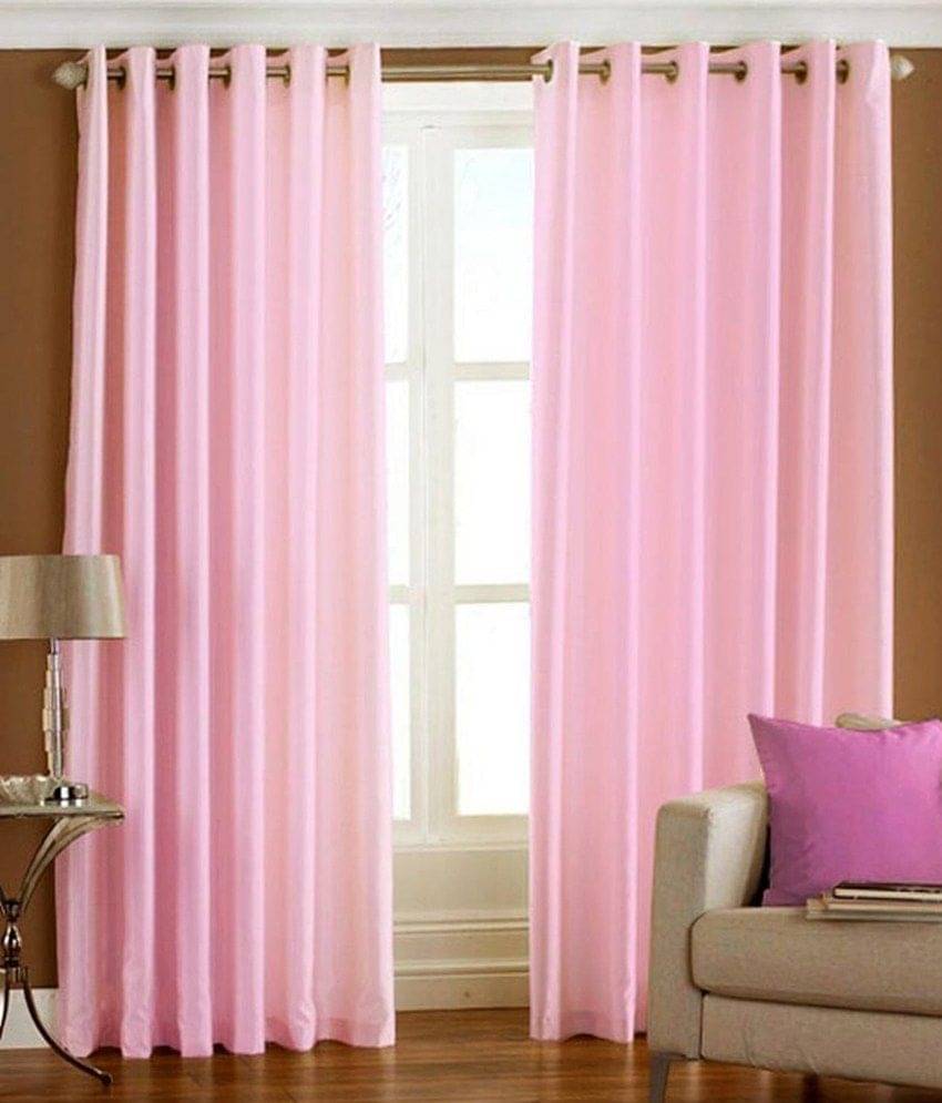 Tanishka Fabs Solid Semi-Transparent Eyelet Curtain 7 ft ( Pack of 2 ) - Pink Tanishka Fabs Solid Semi-Transparent Eyelet Curtain 7 ft ( Pack of 2 ) - Pink