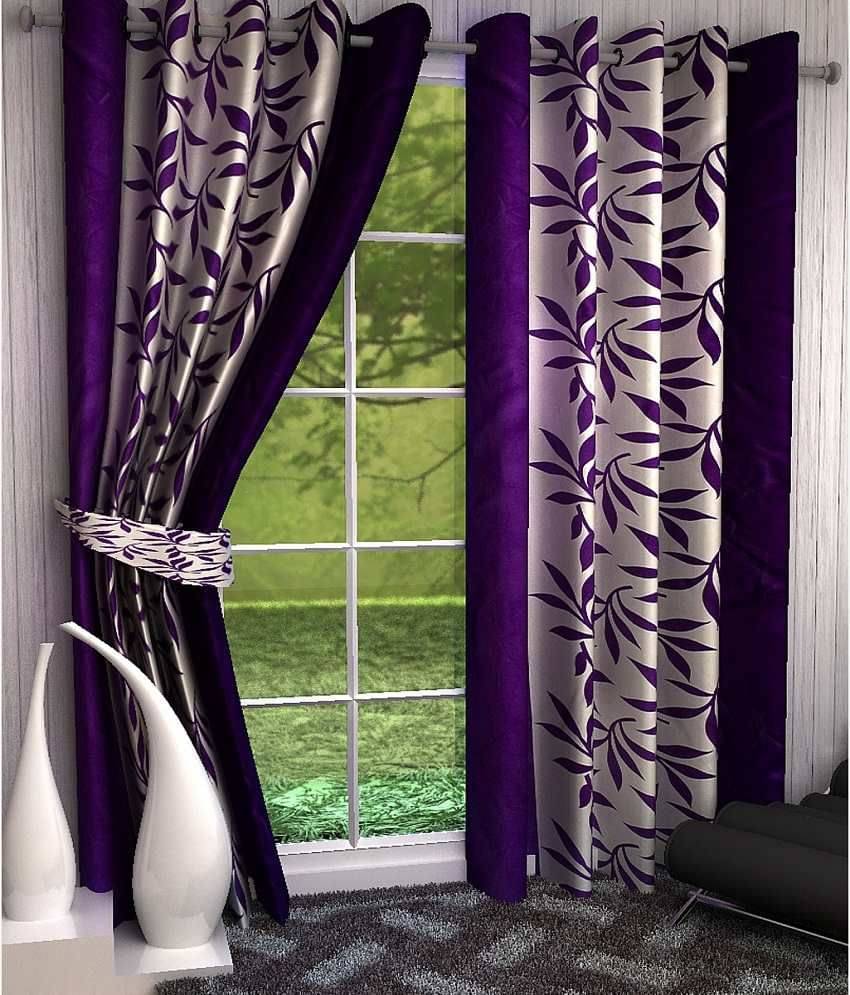 Tanishka Fabs Solid Semi-Transparent Eyelet Curtain 7 ft ( Pack of 2 ) - Purple Tanishka Fabs Solid Semi-Transparent Eyelet Curtain 7 ft ( Pack of 2 ) - Purple