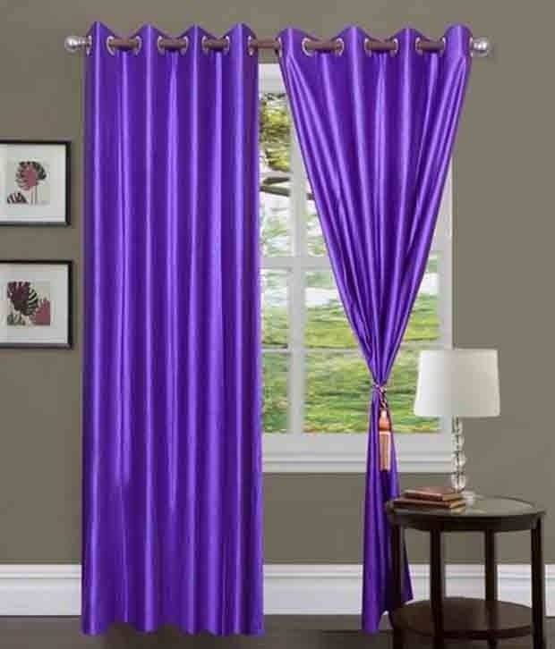 Tanishka Fabs Solid Semi-Transparent Eyelet Curtain 7 ft ( Pack of 2 ) - Purple Tanishka Fabs Solid Semi-Transparent Eyelet Curtain 7 ft ( Pack of 2 ) - Purple