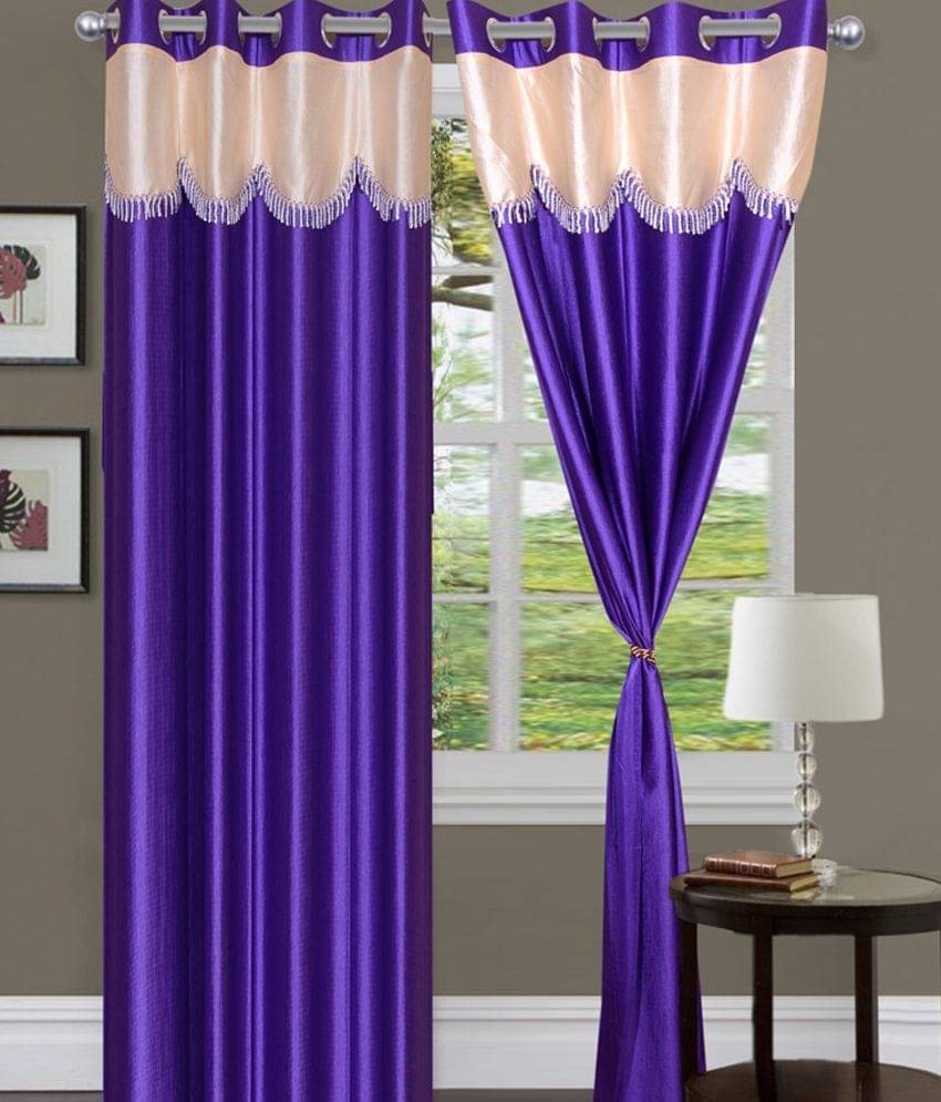     			Tanishka Fabs Solid Semi-Transparent Eyelet Curtain 7 ft ( Pack of 2 ) - Purple