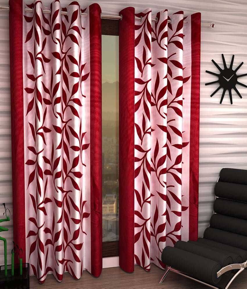 Tanishka Fabs Solid Semi-Transparent Eyelet Curtain 7 ft ( Pack of 2 ) - Red Tanishka Fabs Solid Semi-Transparent Eyelet Curtain 7 ft ( Pack of 2 ) - Red