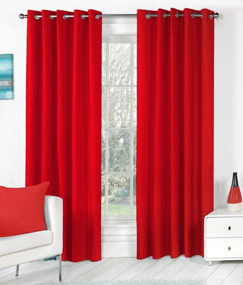 Tanishka Fabs Solid Semi-Transparent Eyelet Curtain 7 ft ( Pack of 2 ) - Red Tanishka Fabs Solid Semi-Transparent Eyelet Curtain 7 ft ( Pack of 2 ) - Red