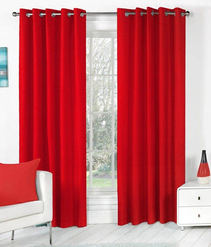 Tanishka Fabs Solid Semi-Transparent Eyelet Curtain 7 ft ( Pack of 2 ) - Red Tanishka Fabs Solid Semi-Transparent Eyelet Curtain 7 ft ( Pack of 2 ) - Red