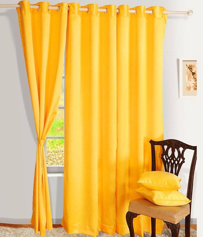 Tanishka Fabs Solid Semi-Transparent Eyelet Curtain 7 ft ( Pack of 2 ) - Yellow Tanishka Fabs Solid Semi-Transparent Eyelet Curtain 7 ft ( Pack of 2 ) - Yellow