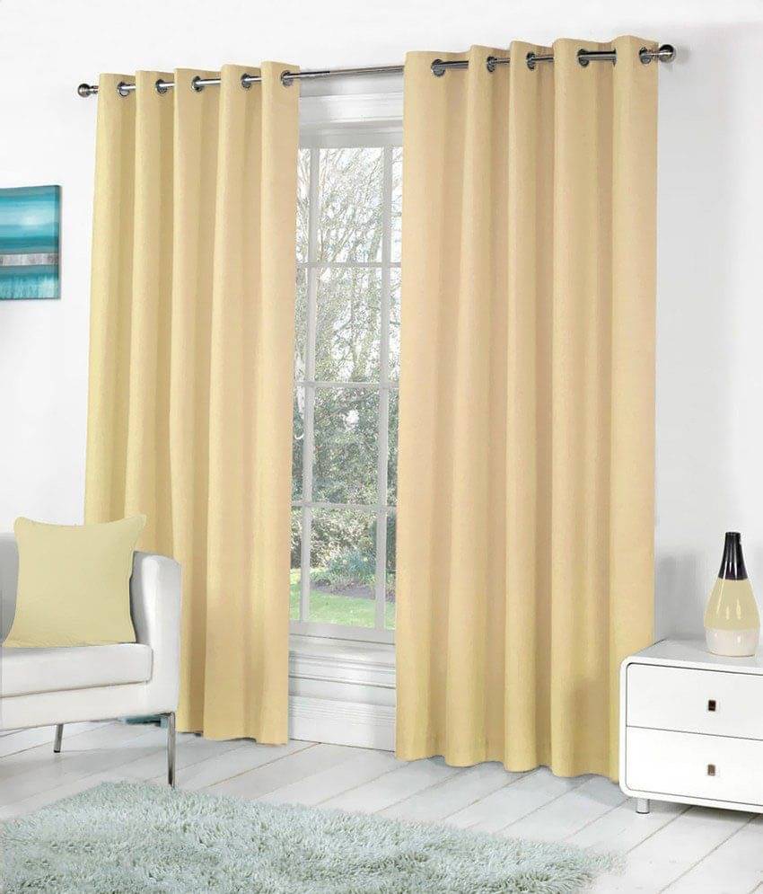 Panipat Textile Hub Solid Semi-Transparent Eyelet Window Curtain 7 ft Pack of 2 -Beige Panipat Textile Hub Solid Semi-Transparent Eyelet Window Curtain 7 ft Pack of 2 -Beige