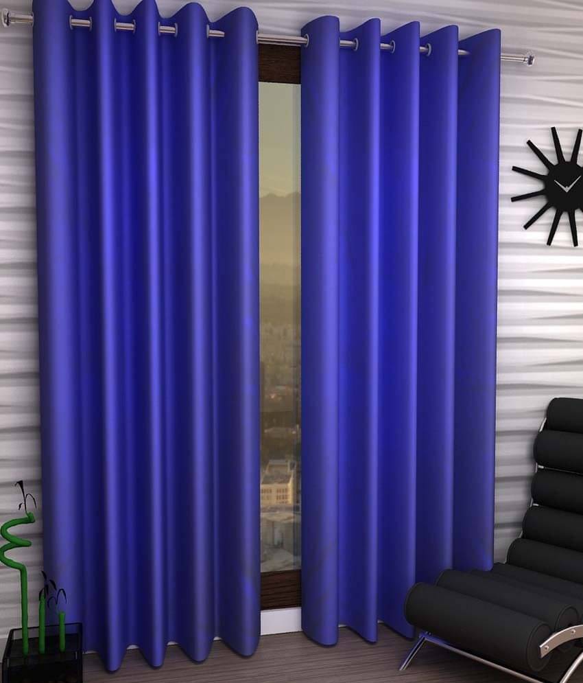 Panipat Textile Hub Solid Semi-Transparent Eyelet Window Curtain 7 ft Pack of 2 -Blue Panipat Textile Hub Solid Semi-Transparent Eyelet Window Curtain 7 ft Pack of 2 -Blue