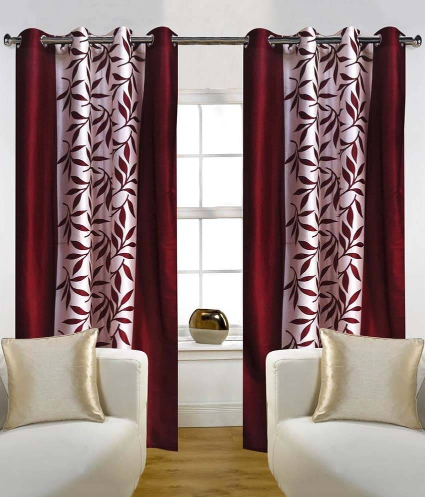 Panipat Textile Hub Floral Semi-Transparent Eyelet Window Curtain 7 ft Pack of 2 -Brown Panipat Textile Hub Floral Semi-Transparent Eyelet Window Curtain 7 ft Pack of 2 -Brown