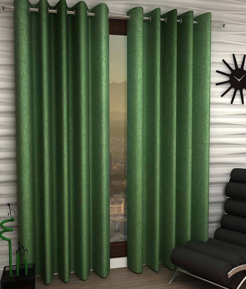 Panipat Textile Hub Solid Semi-Transparent Eyelet Window Curtain 7 ft Pack of 2 -Green