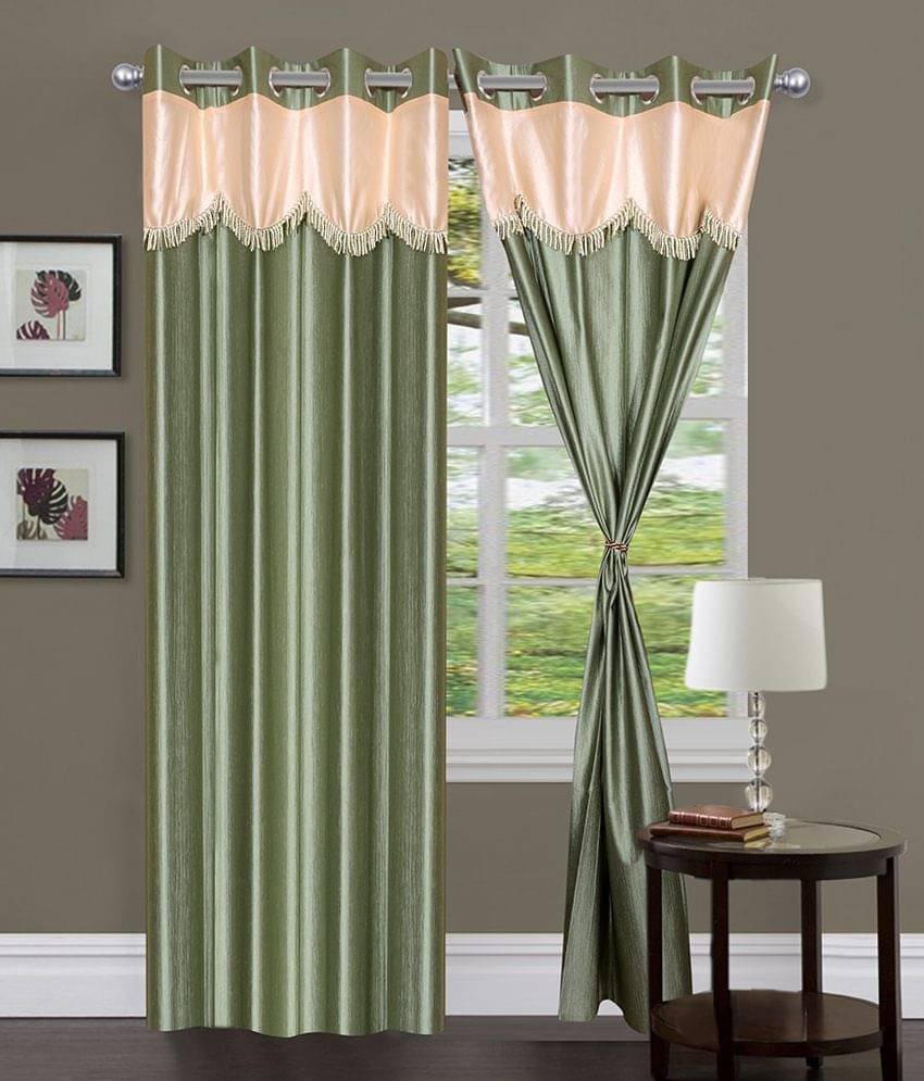     			Panipat Textile Hub Solid Semi-Transparent Eyelet Window Curtain 7 ft Pack of 2 -Green