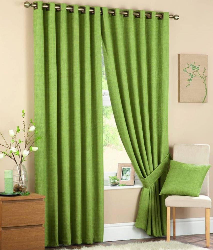     			Panipat Textile Hub Solid Semi-Transparent Eyelet Window Curtain 7 ft Pack of 2 -Green