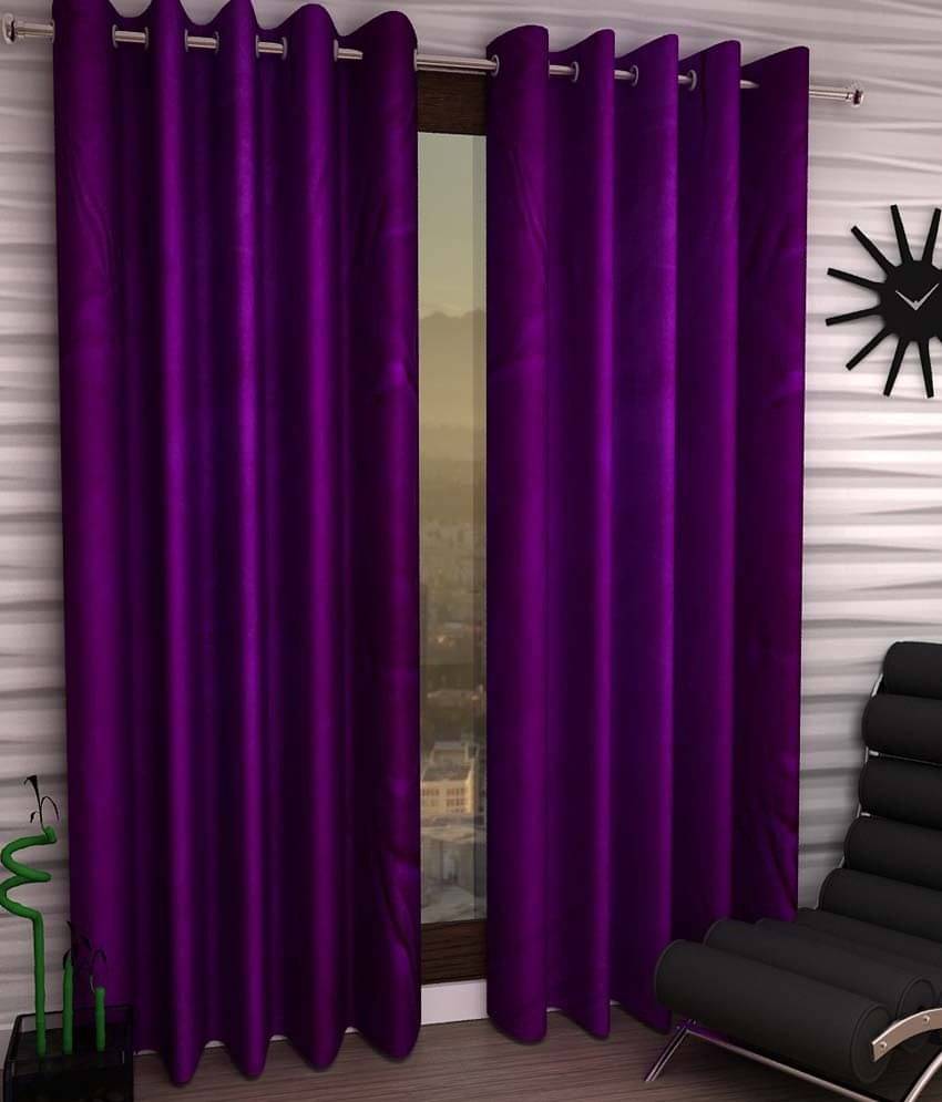 Panipat Textile Hub Solid Semi-Transparent Eyelet Window Curtain 7 ft Pack of 2 -Purple Panipat Textile Hub Solid Semi-Transparent Eyelet Window Curtain 7 ft Pack of 2 -Purple
