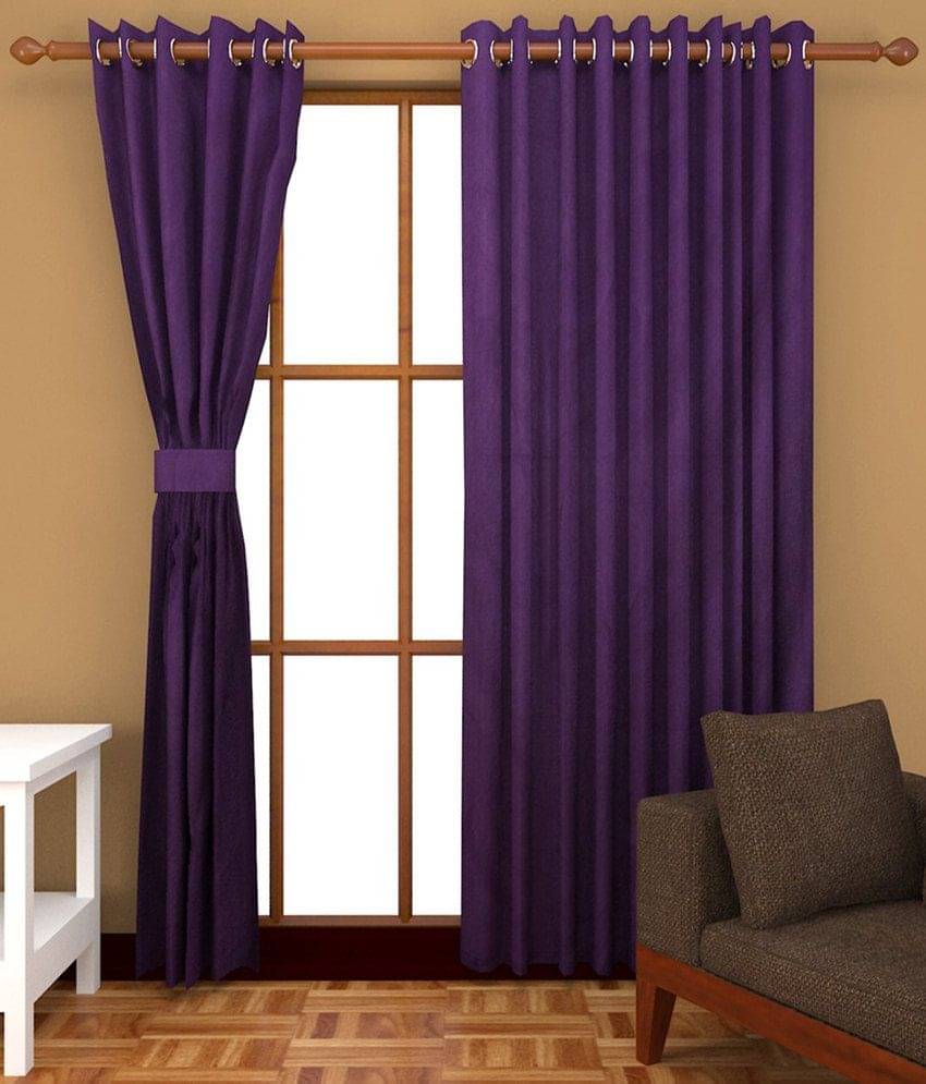 Panipat Textile Hub Solid Semi-Transparent Eyelet Window Curtain 7 ft Pack of 2 -Purple Panipat Textile Hub Solid Semi-Transparent Eyelet Window Curtain 7 ft Pack of 2 -Purple