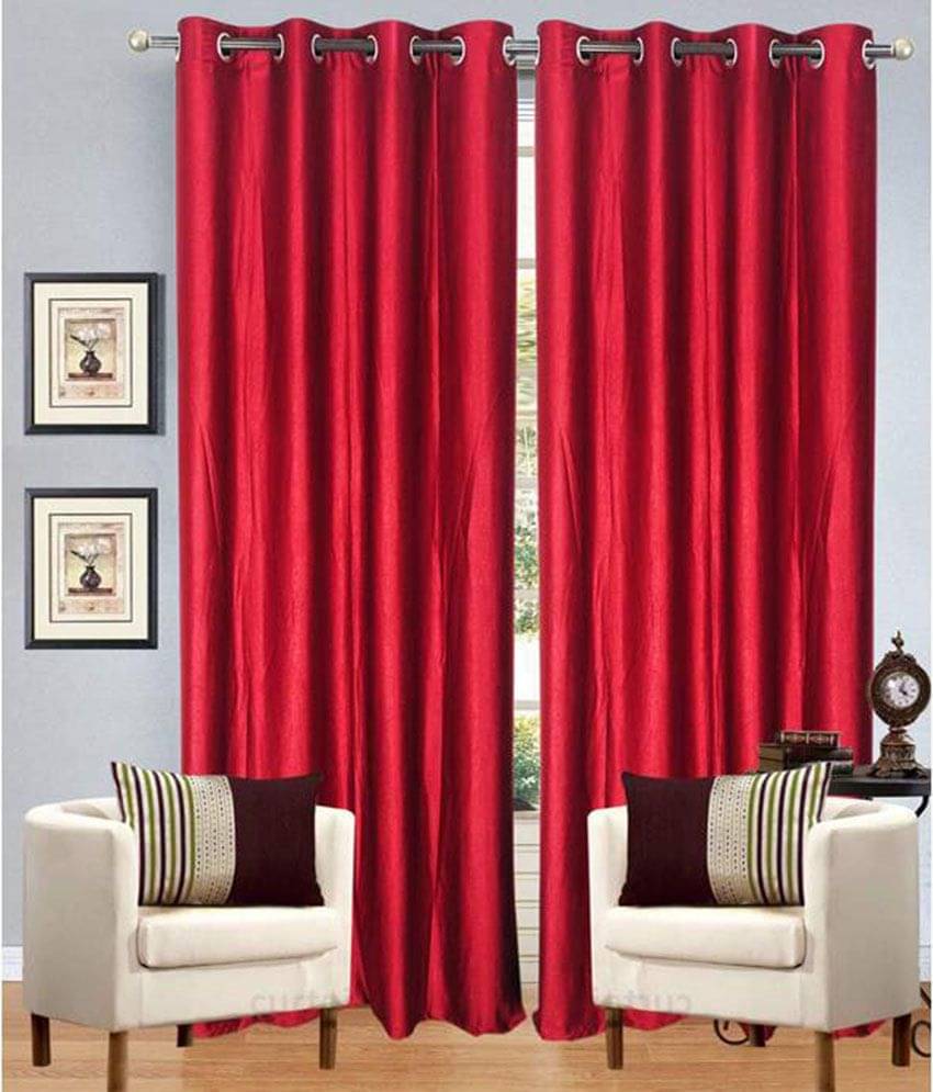 Panipat Textile Hub Solid Semi-Transparent Eyelet Window Curtain 7 ft Pack of 2 -Red Panipat Textile Hub Solid Semi-Transparent Eyelet Window Curtain 7 ft Pack of 2 -Red