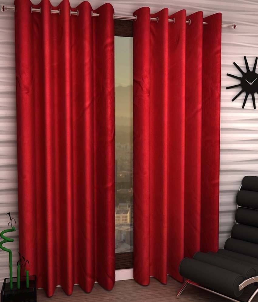 Panipat Textile Hub Solid Semi-Transparent Eyelet Window Curtain 7 ft Pack of 2 -Red Panipat Textile Hub Solid Semi-Transparent Eyelet Window Curtain 7 ft Pack of 2 -Red