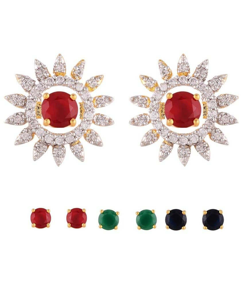 Zeneme Multicolor 8 in 1 Interchangeable Round Shaped Earrings - Earrings | Buy online on ZillyBuy