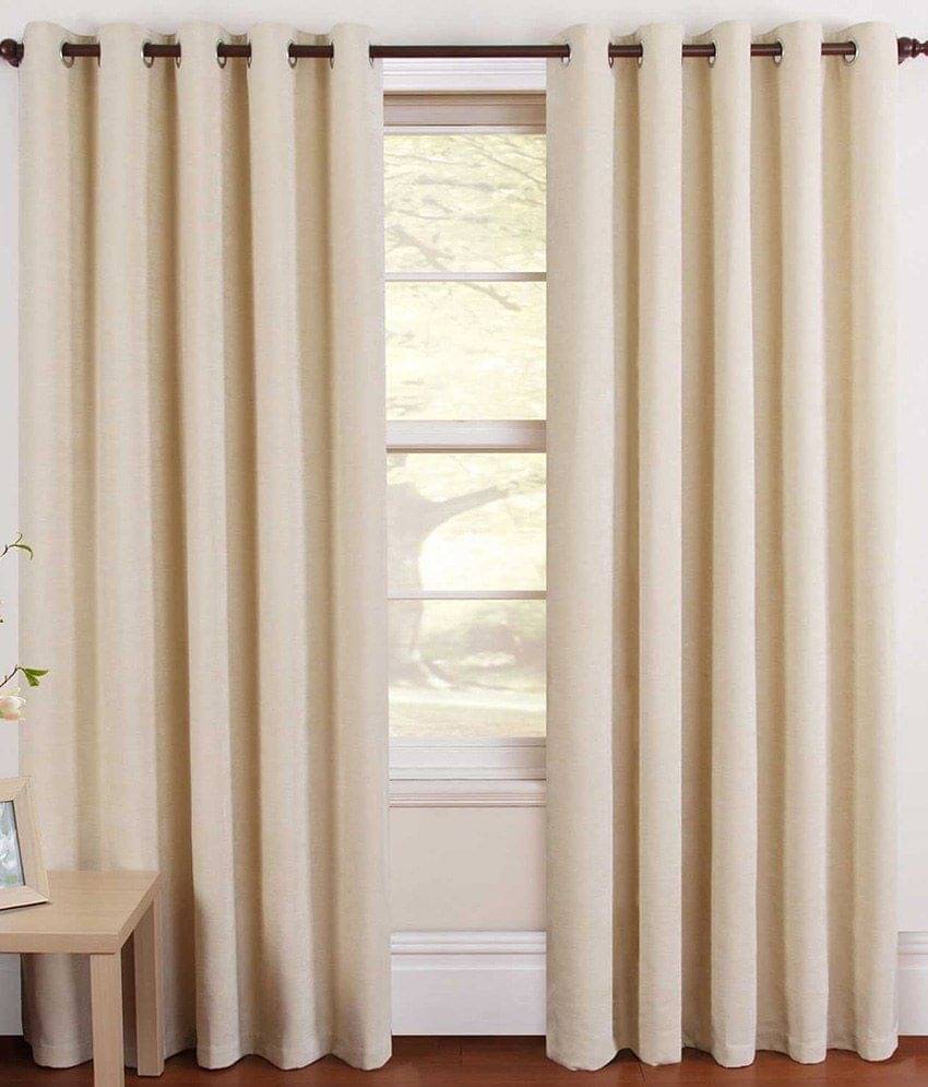     			Panipat Textile Hub Solid Semi-Transparent Eyelet Window Curtain 7 ft Pack of 4 -Beige