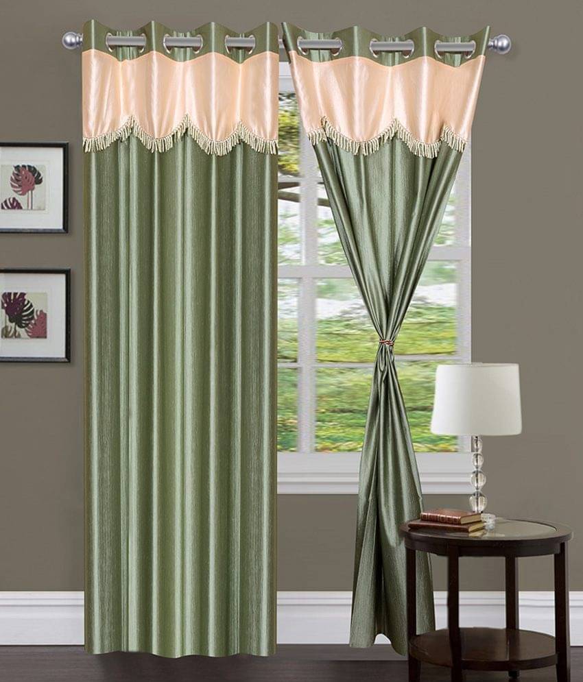 Panipat Textile Hub Solid Semi-Transparent Eyelet Window Curtain 7 ft Pack of 4 -Green Panipat Textile Hub Solid Semi-Transparent Eyelet Window Curtain 7 ft Pack of 4 -Green