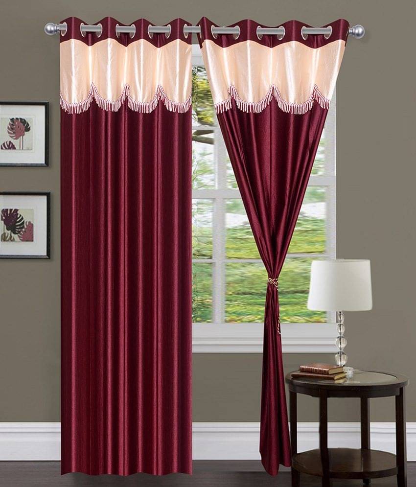 Panipat Textile Hub Solid Semi-Transparent Eyelet Window Curtain 7 ft Pack of 4 -Red Panipat Textile Hub Solid Semi-Transparent Eyelet Window Curtain 7 ft Pack of 4 -Red