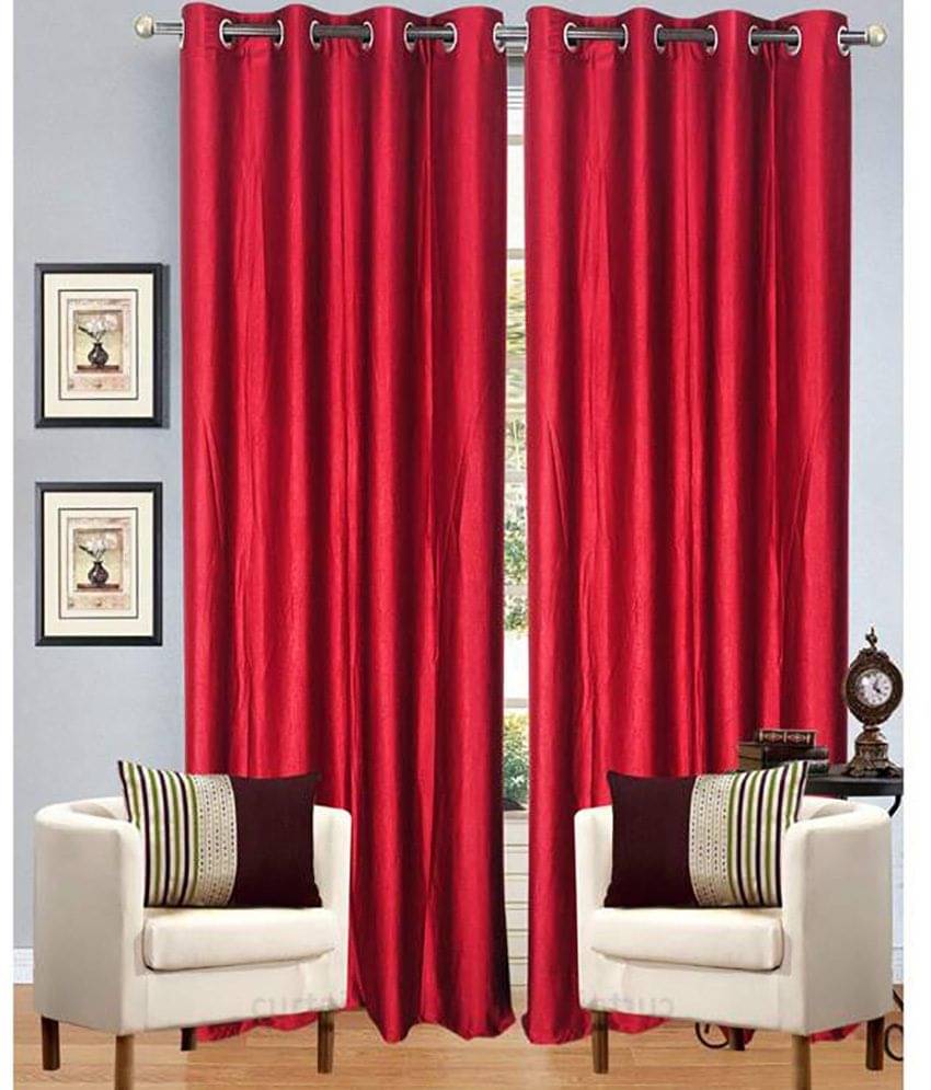 Panipat Textile Hub Solid Semi-Transparent Eyelet Window Curtain 7 ft Pack of 4 -Red Panipat Textile Hub Solid Semi-Transparent Eyelet Window Curtain 7 ft Pack of 4 -Red