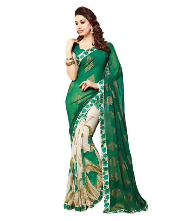 Gazal Fashions Georgette Printed Saree With Unstitched Blouse Piece ( Multicolor ) - Sarees | Buy online on ZillyBuy