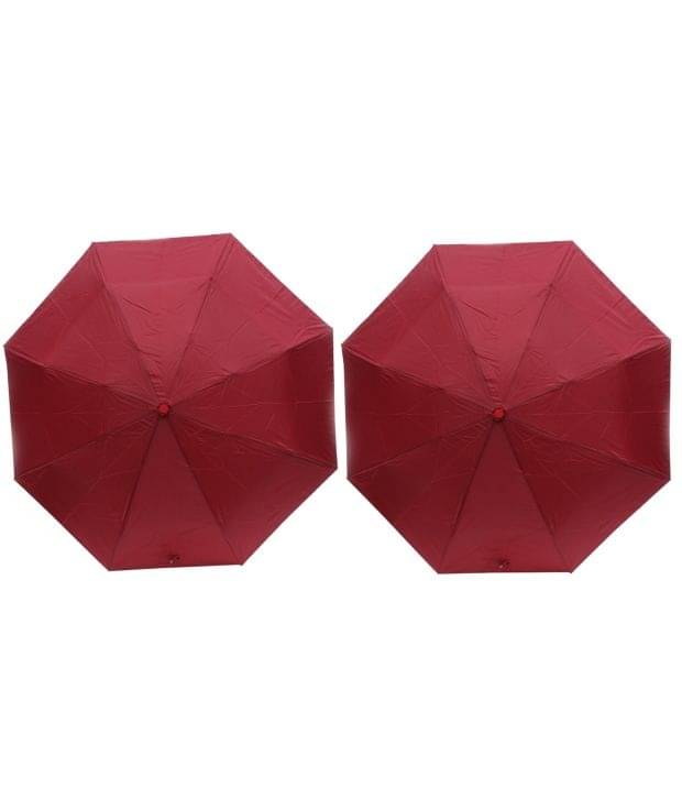 ARIP Maroon Polyester 3 Fold Umbrellas For Men - Pack Of 2 ARIP Maroon Polyester 3 Fold Umbrellas For Men - Pack Of 2