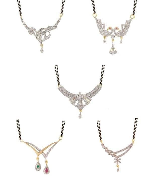 Zeneme Black American Diamonds Alloy Mangalsutra Set - Set of 5 Zeneme Black American Diamonds Alloy Mangalsutra Set - Set of 5
