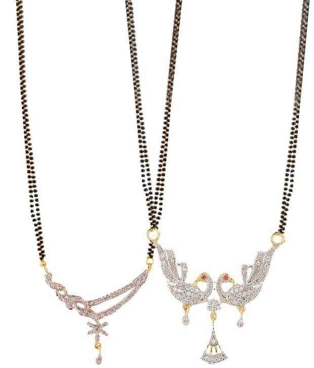 Zeneme Black American Diamonds Alloy Mangalsutra Set - Set of 2     			Zeneme Black American Diamonds Alloy Mangalsutra Set - Set of 2