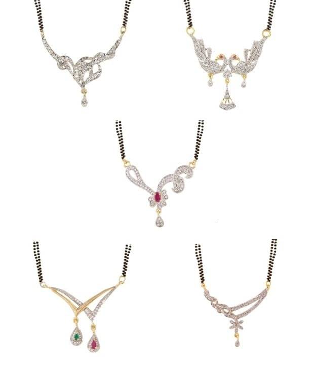 Zeneme Black American Diamonds Alloy Mangalsutra Set - Set of 5 Zeneme Black American Diamonds Alloy Mangalsutra Set - Set of 5